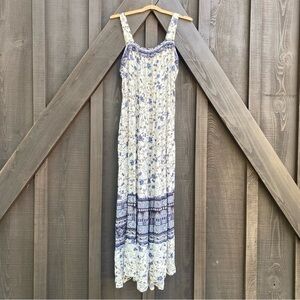 Floral Maxi Dress Blue White Cottagecore Bohemian‎ Sleeveless Flowy Dress SZ M